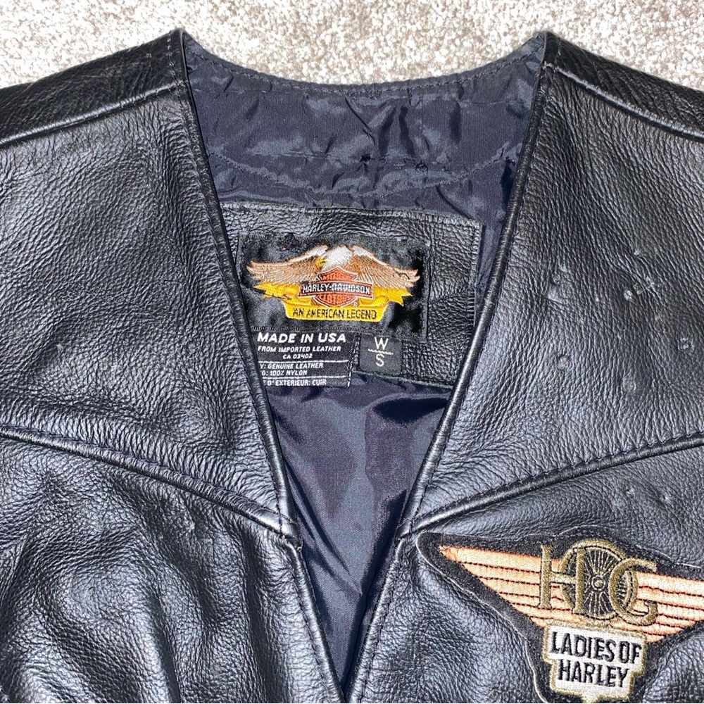 Harley-Davidson Leather Vest Woman's S Black Snap Front Motorcycle Made In USA - Picture 3 of 12